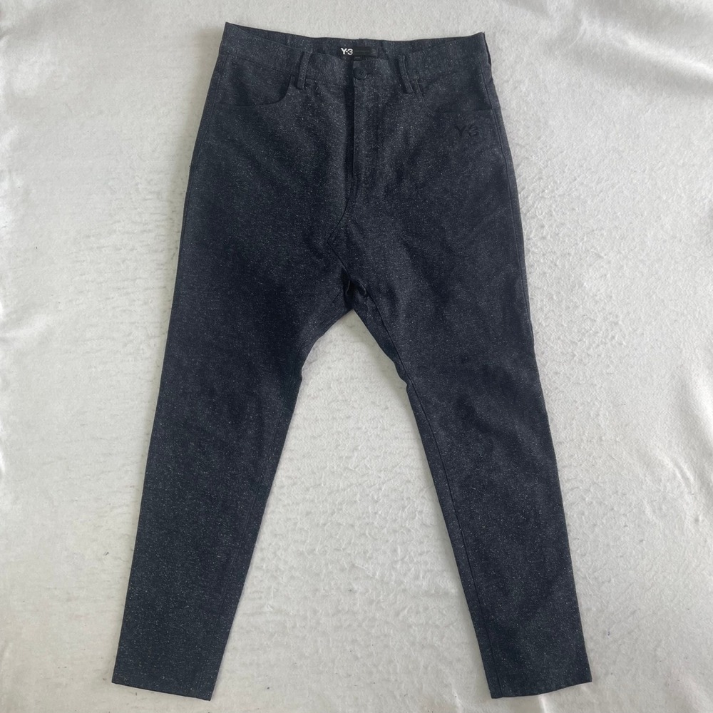 Y-3‎ Yohji Yamamoto Trousers Mens Medium Charcoal Grey Herringbone Blend AE7002